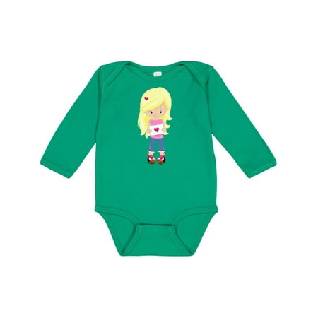 

Inktastic Valentine s Day Girl Blonde Hair Girl In Love Gift Baby Girl Long Sleeve Bodysuit