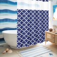 thumbnail image 5 of No Hook Shower Curtain with Built-in Rings - Navy Lake Blue Morocco Washable Waterproof Fabric Bathroom Curtains for Hotel,Rentals, 60 X 72 Inch Long , Minimalist Geometric Pattern, 5 of 9
