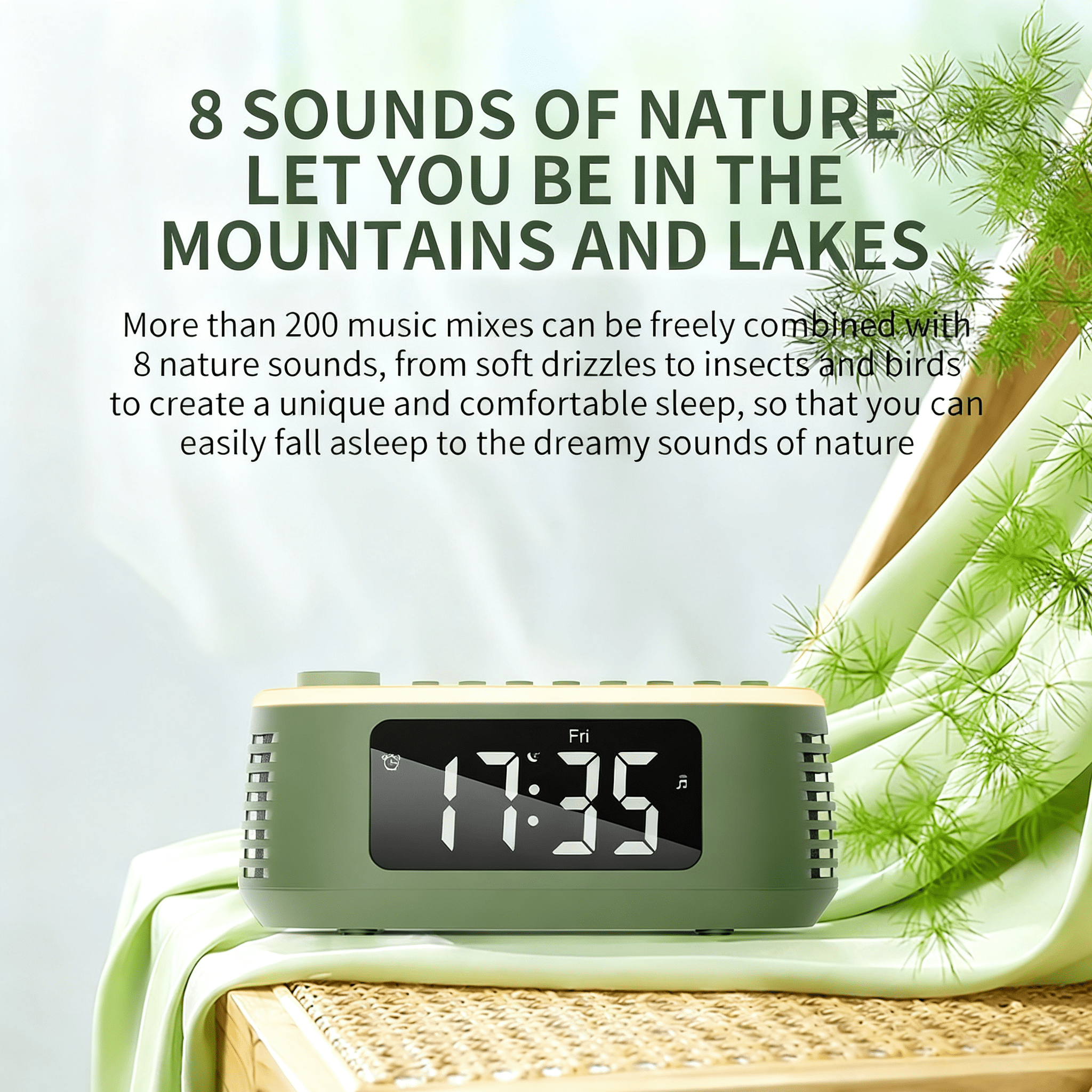 T13 White Noise Machine Bluetooth Speaker, Digital Alarm Clock Sleep Timer with LED Display RGB Night Light, Soothing Natural Sleeping Sound Machine for Baby, Kids, Adults, Bedrooms (Green)