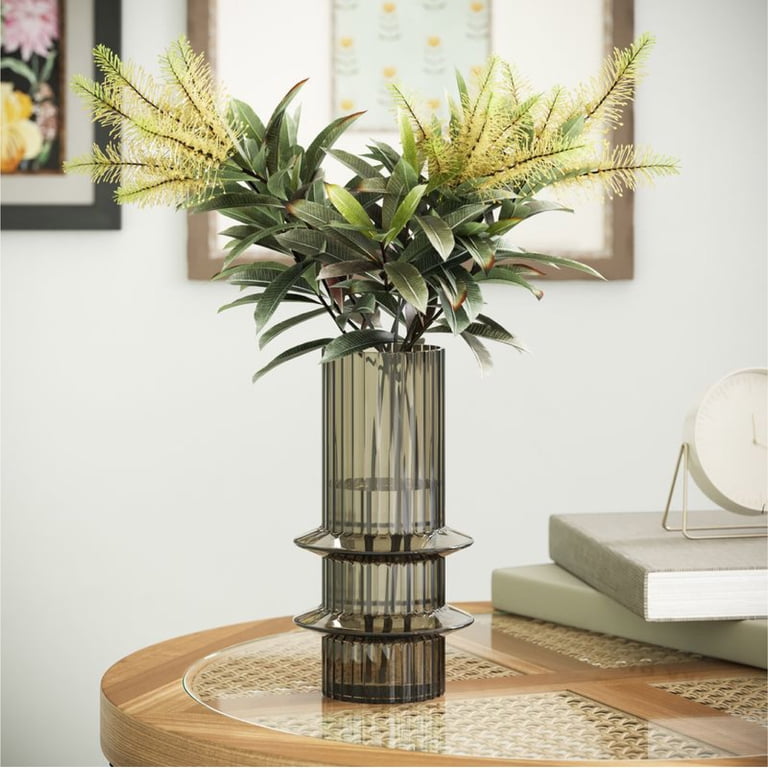 Beautiful by Drew Barrymore 8.5" Ribbed Glass Vase, Oyster Gray photo 7
