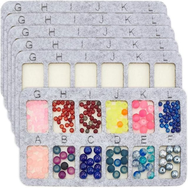 HLONK 6 Pcs Perles en Feutre Grises A-L 12 Compartiments Rectangle Planches de Perles DIY 7x4 Pouces Plateau de Rangement pour Fabrication de Bijoux Fournitures de Perles 6mm Épais DIY