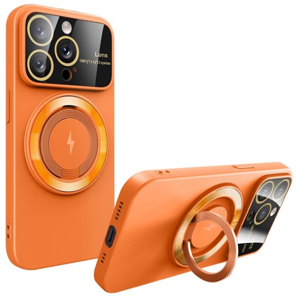 Fit TPU Case with MagSafe Ring Holder and Camera Lens Protector for iPhone 15 Pro Max - Orange