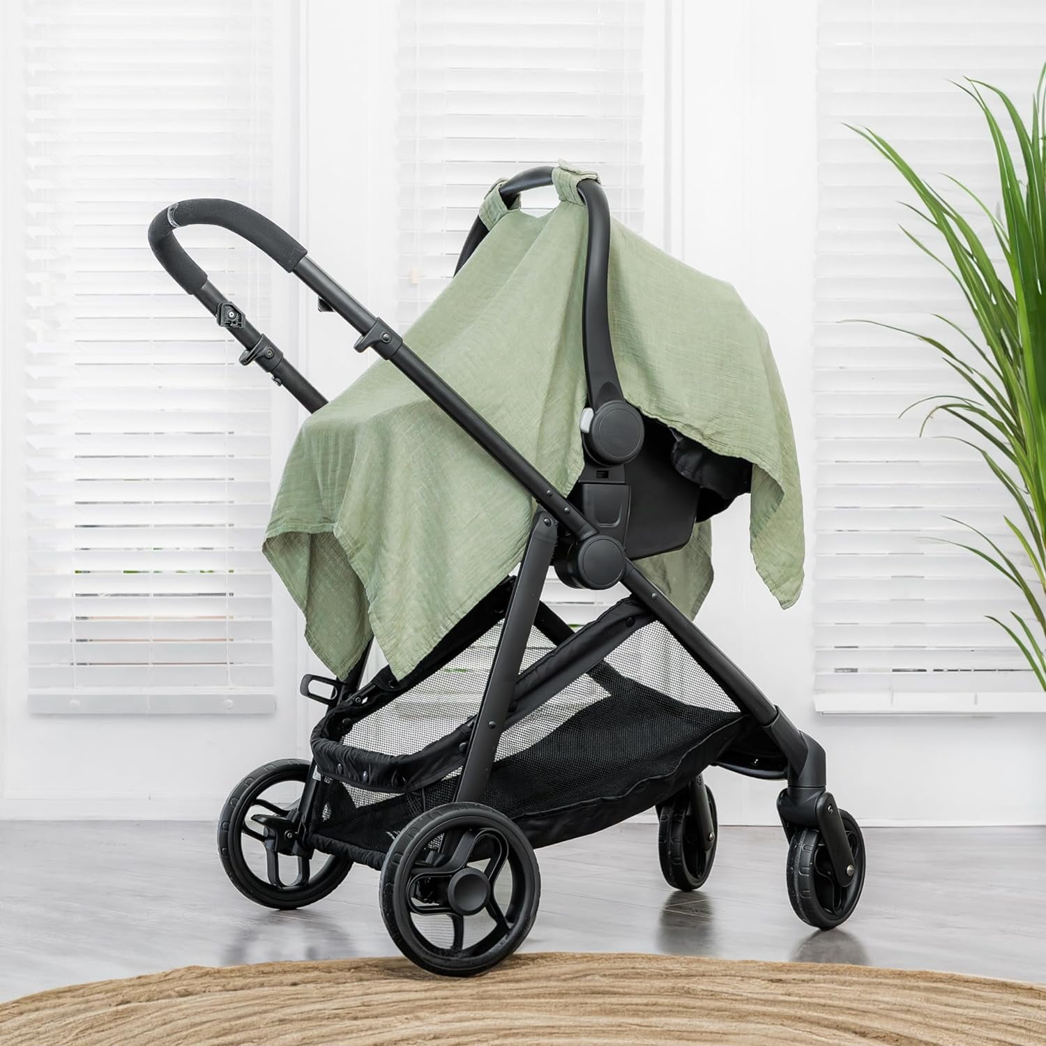 Comfy Cubs Baby Car Seat Cover - Soft, Breathable & Lightweight Large Car Seat Canopy, Sage