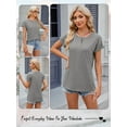 thumbnail image 7 of Hibeli Women's Round Neck Button Down Short Sleeve Solid Color Summer T-Shirt, 7 of 7