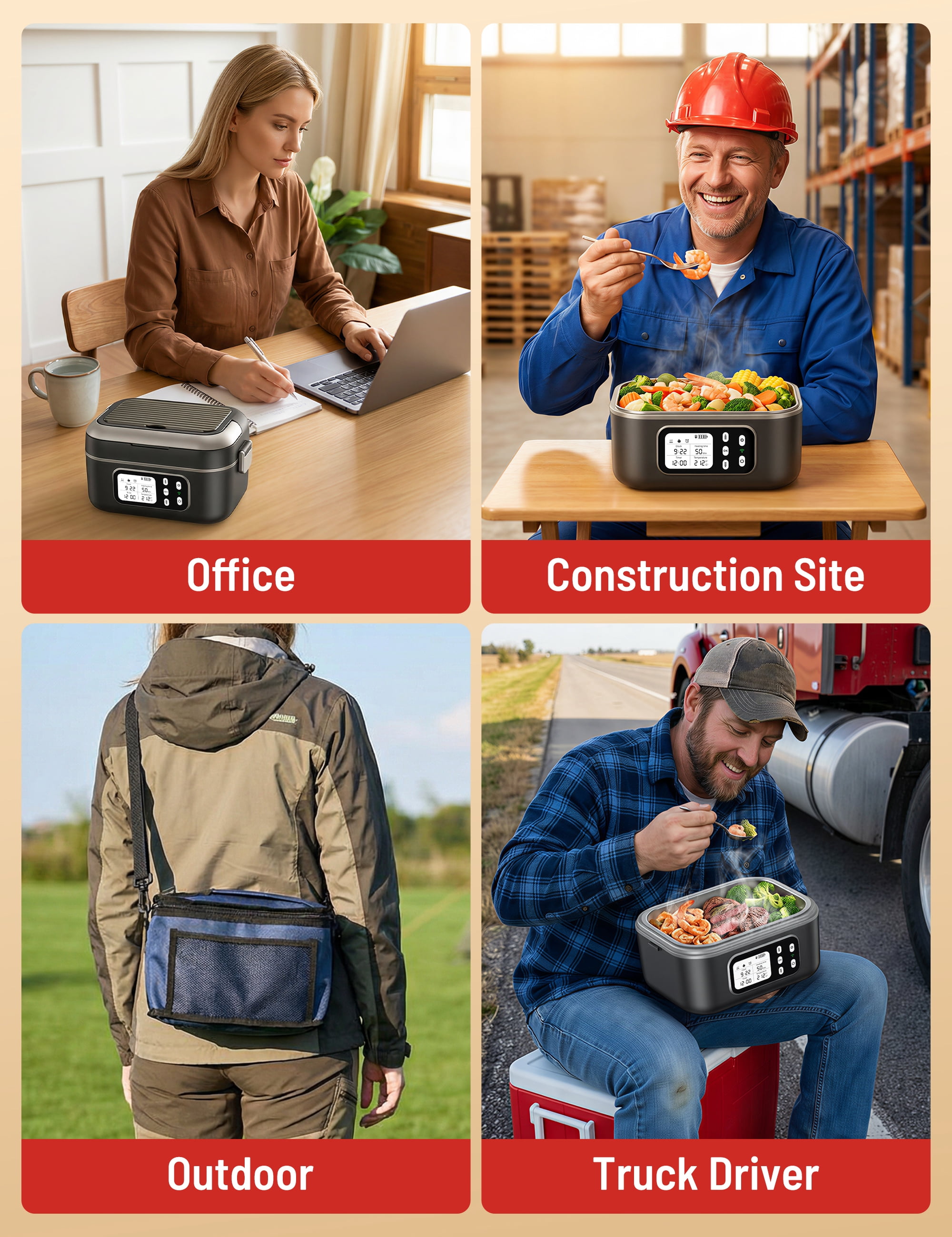 Cordless Electric Lunch Box for Adults,1.5L & 27000mAh Heated Lunch Box Battery Powered with Automatic Heating, 6 Cups Portable Food Warmer with Removable Tray Divider