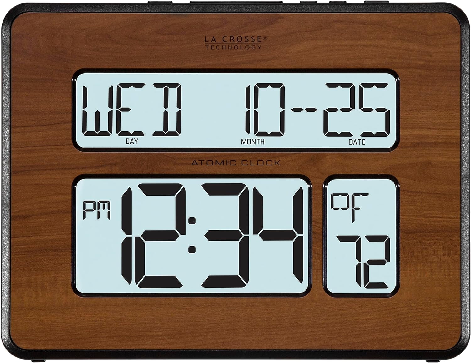Atomic Digital Calendar Clock with Large Display and Adjustable Backlight for Bedroom Kitchen
