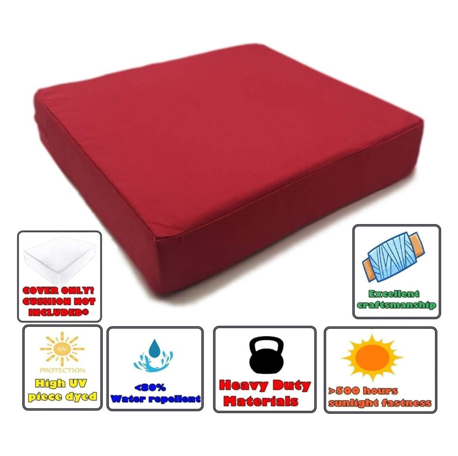 Indoor Outdoor Water High UV Resistant Patio Chair Cushion Cover (Lava Red, 22"x22"x4" (4 Covers))