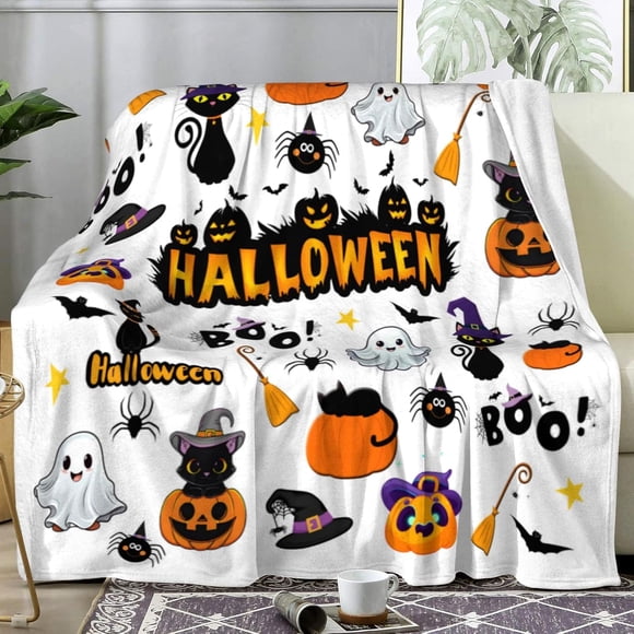 Halloween Blanket Witch's Hat and Pumpkins Throw Blanket for Couch Sofa Bed Chair Decor Halloween Decorations Blanket 50"x60"