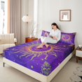 thumbnail image 4 of Manfei Boho Abstract Sun Bed Sheets,Vintage Damask Floral King Sheets,Purple Gold Sheet Set For Adults,Luxury Bedroom Decor,4-Piece, 4 of 7