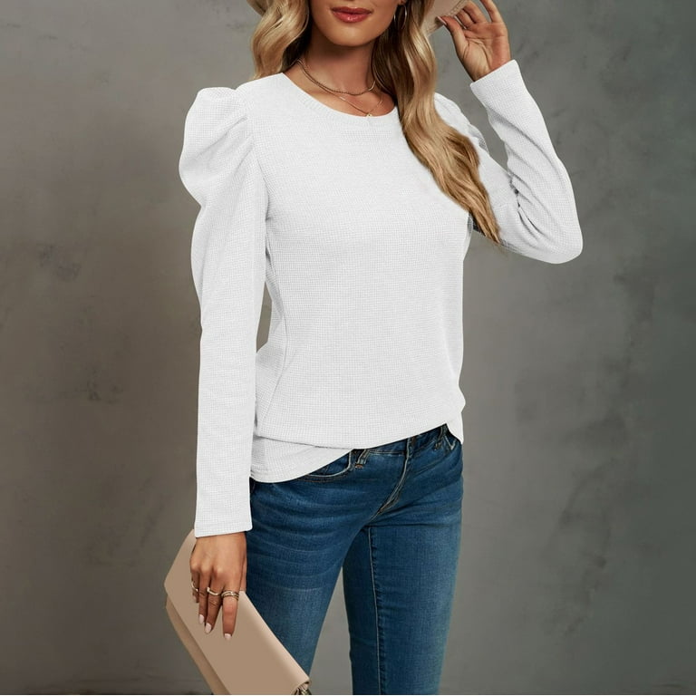 HSMQHJWE Black Long Sleeve Shirts For Women Plus Long Sleeve Women Fashion  Stitched Round Neck Puff Sleeve T Shirt T Short Women