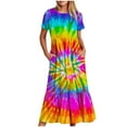 thumbnail image 1 of Fankiway Robe d'Été Décontractée à Manches Courtes Col Rond Décontractée Fluide à Étages Robe de Plage avec Poches Robe Imprimée Dégradée Grande Taille pour Femmes Rondes Robes de Printemps pour Femmes 4326, 1 of 4