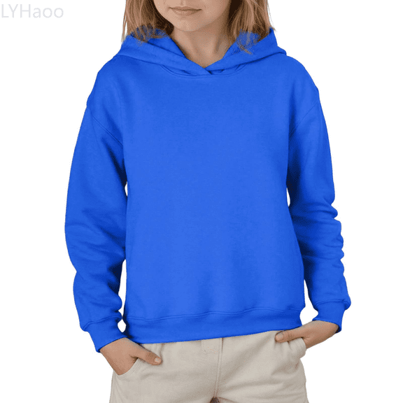 LYHaoo Girls Long Sleeve Solid Color Hooded Sweatshirt Pullover Top For Kids And Tweens Casual Comfortable Fleece Hoodie Pullover Hoodie Sweatshirt Sizes 3-4 Years(Blue)