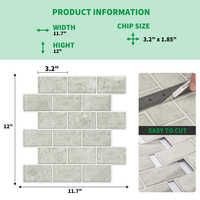 Long King Tile 12x12 Peel and Stick Backsplash Tile Removable Subway  Self-Adhesive Kitchen Backsplash Thicker Design(10-Pack)