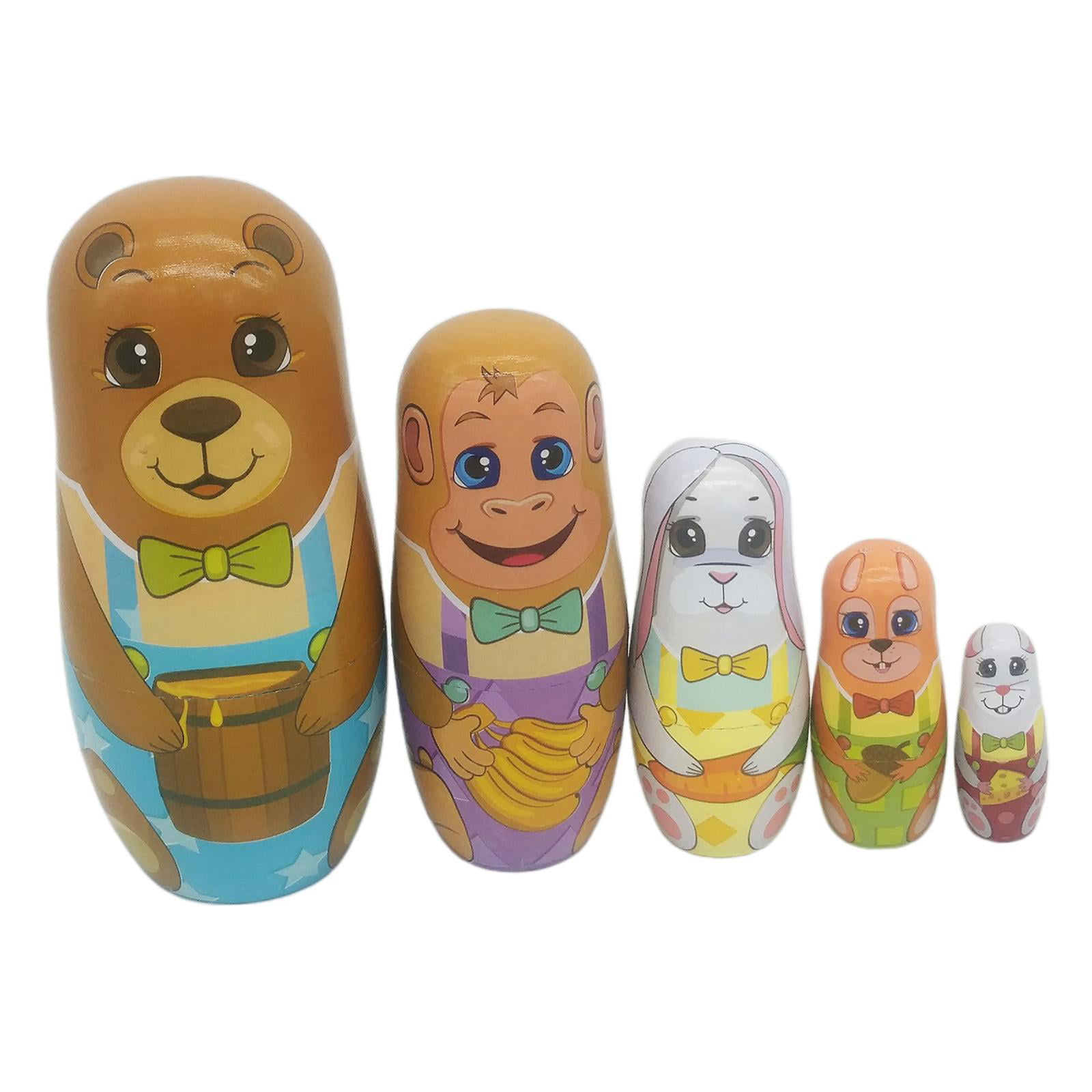 5pcs Wooden Russian Nesting Doll Mini Stacking Toys Cartoon Penguin for Kids 