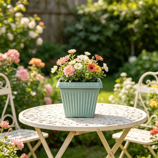Aufmer Square Thickened Root Control Plastic Plant Pot Imitation Ceramic Texture Simple Styling For Home Garden Indoor Flower Green Plant Daily Cultivation Use