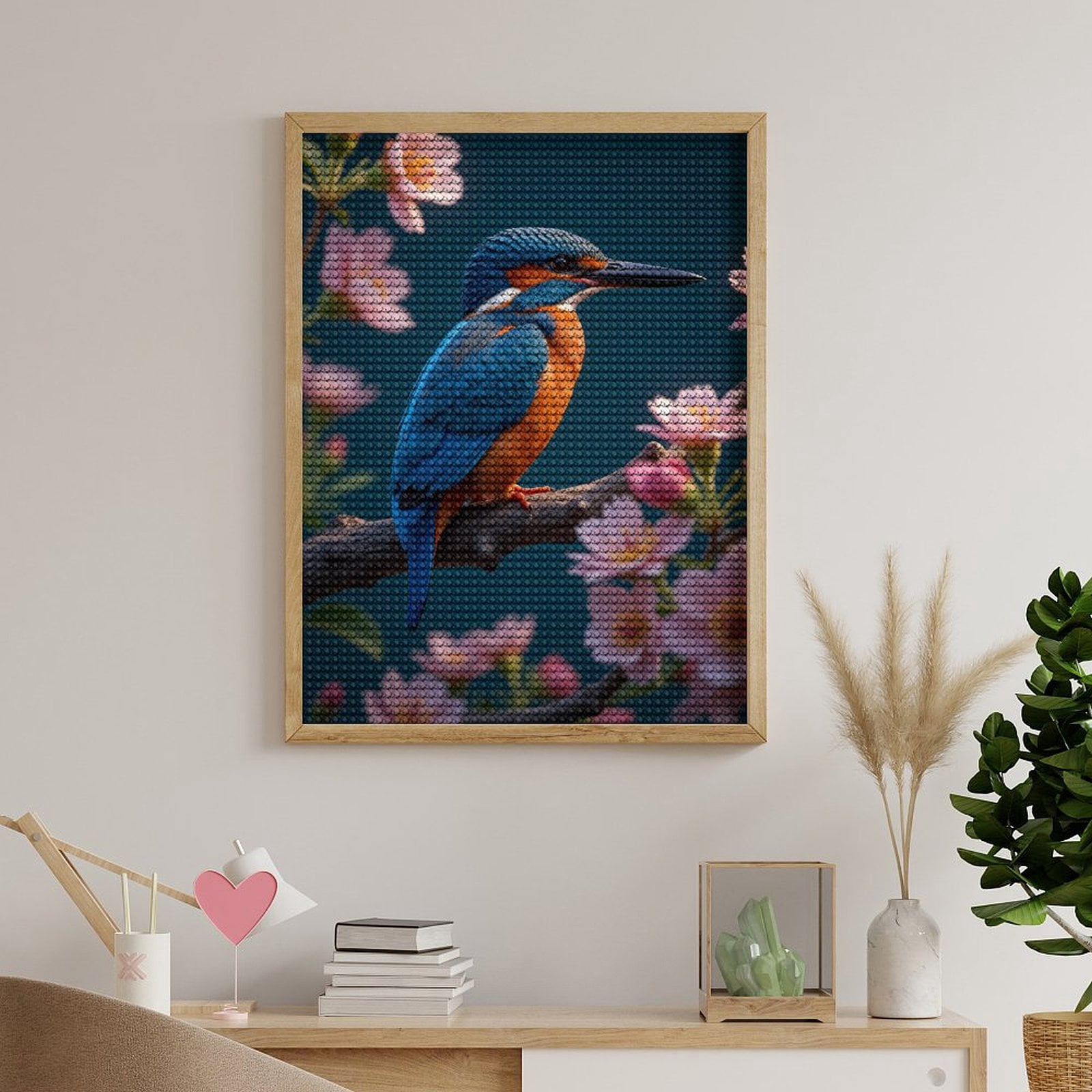 Diamond Art Kits for Adults, Kingfisher Blossoms Nature Scene 5D Diamond Painting Kits for Adults Beginners, DIY Full Drill Diamond Painting, Gem Art and Crafts 12x16