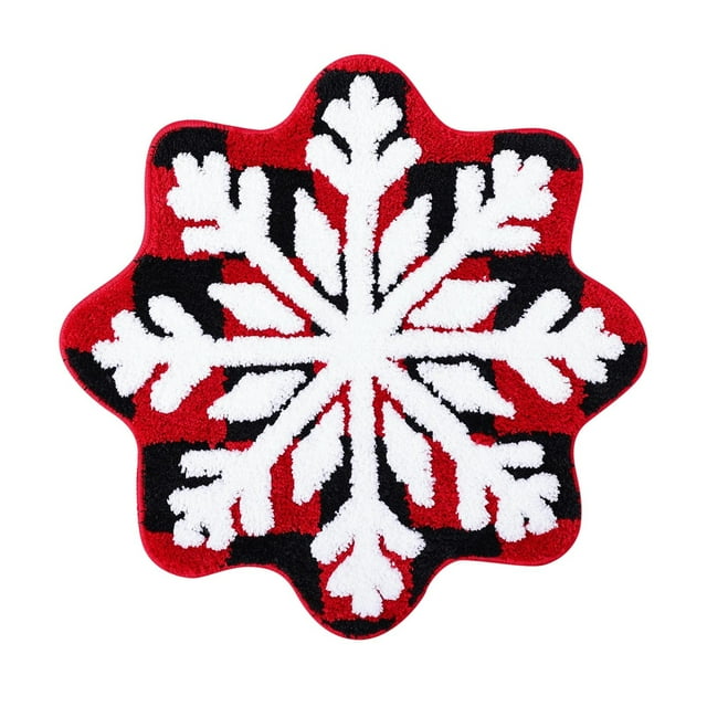 26In Christmas Snowflake Doormat - Polyester, Round, Non-Slip Rubber Back, Washable, Festive Design, for Home/Office