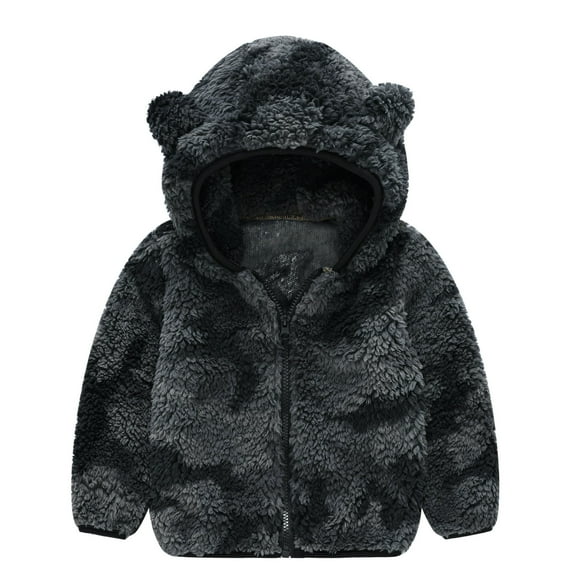Baby Hooded Fleece Jacket with Ears Cute Fall Winter Zip Up Sweatshirts for Boys Girls Coats 6M-4Years