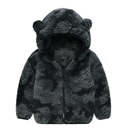 

Newborn Winter Clothes for Girls Boys Warm Zipper Striped Print Cute Ear Hooded Coats Kids Plush Thick Jackets (3-4 Years Dark Gray)