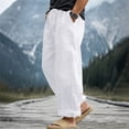 thumbnail image 5 of CONZONE Mens Linen Pants Wide Leg Elastic Waist Drawstring Joggers For Men Baggy Casual Summer Trousers With Pockets, 5 of 7
