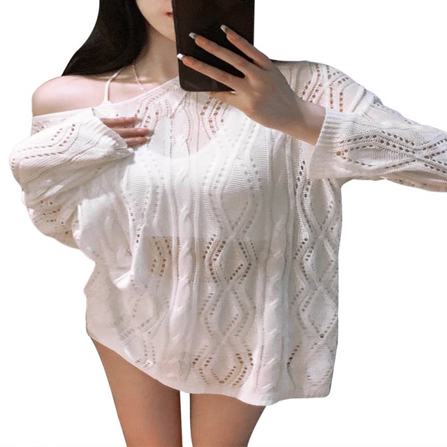 Women Punk Gothic Oversized Sweaters Spring Winter Hollow Out Tops Grunge Clothes y2k Knitted Pullovers