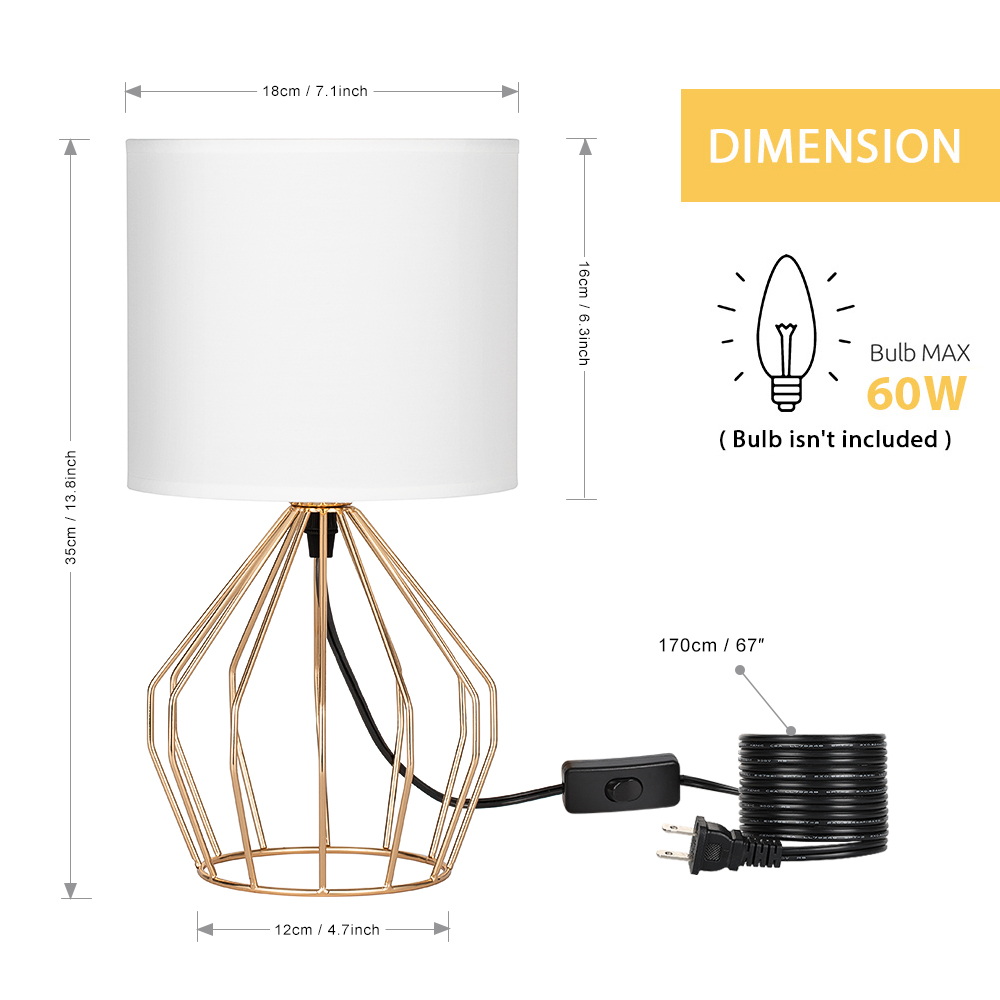 TUOREN 2 Piece Incandescent Gold Hollowed Out Base with Linen Fabric Shade
