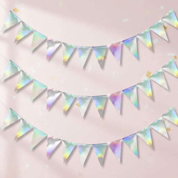 Iridescent Pennant Banner Flags Garland Glitter Triangle Banner for Party Backdrop Decorations