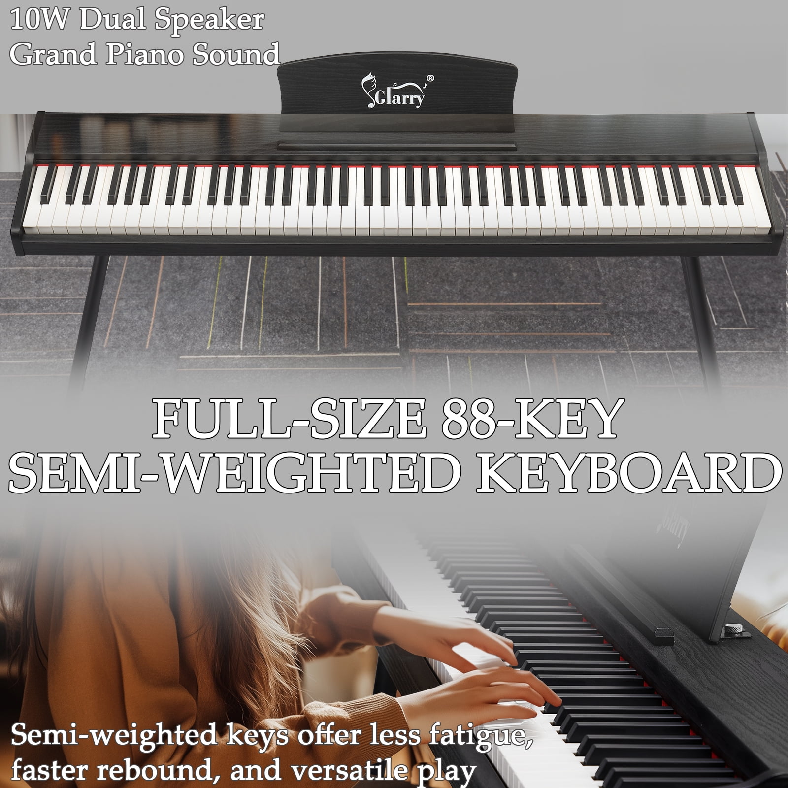 UBesGoo 88-Key Electric Piano Semi-Weighted w/Triple Pedal, Headphone, Bluetooth MIDI, Black