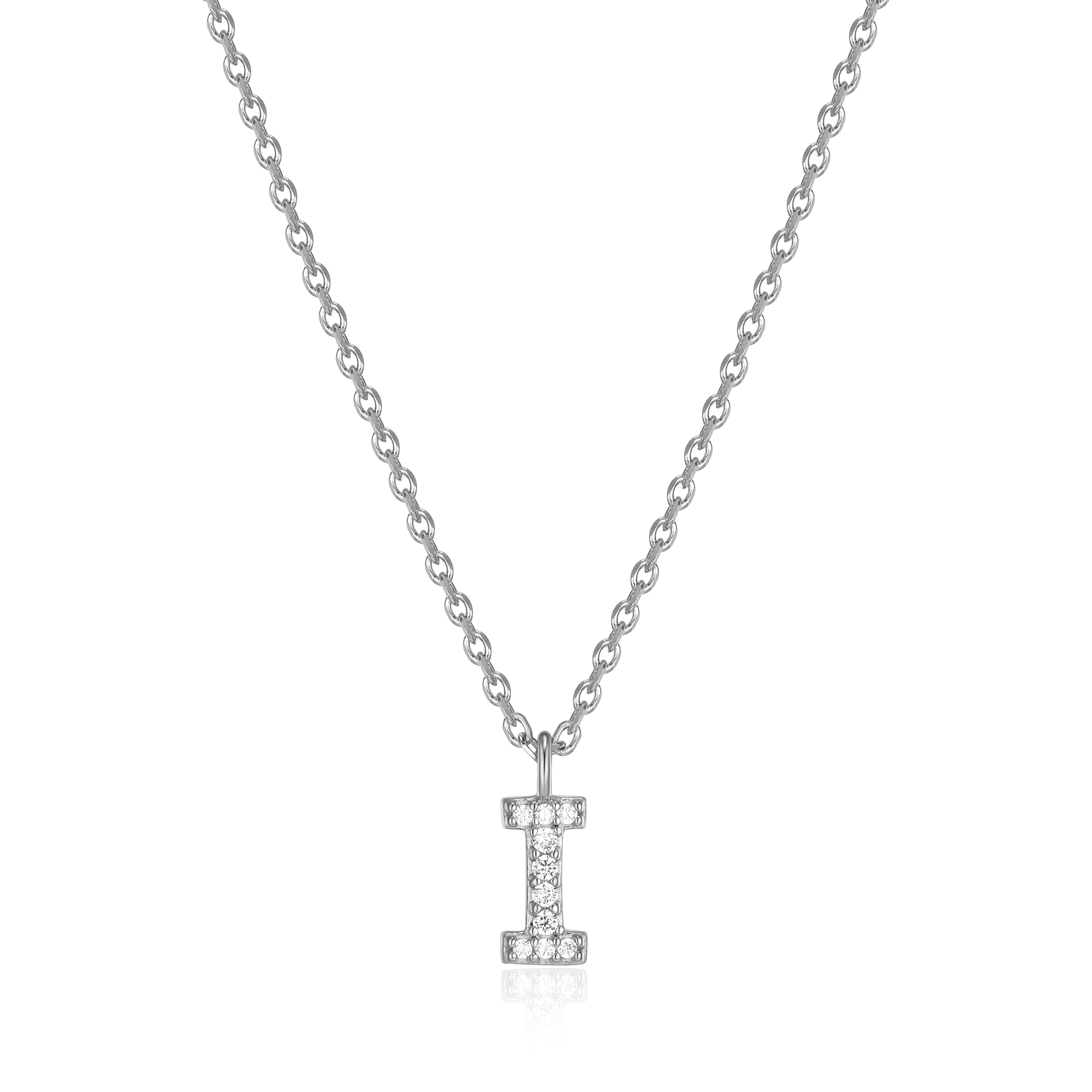 Forever Facets Initial "I" CZ Necklace in Sterling Silver, Adult Female