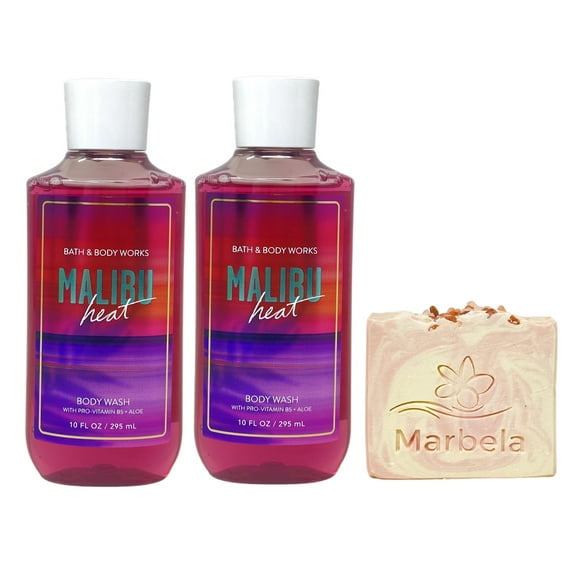 Bath & Body Works Malibu Heat 2 Pack Body Wash Bundle with a Himalayan Salts Springs Bar Soap - Full Size