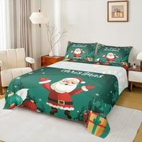 jejeloiu Cute Santa Claus Queen Sheet Sets,Merry Christmas Flat Sheet,Green Red White Queen Fitted Sheet For Girls Boys,Breathable Home Decor,4 Pieces