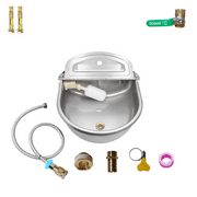 Boajf Automatic Water Bowl for Dogs 1.5 Gallon with Drainage System, Auto Water Dispenser with Float Valve, Livestock Trough with Hose Connector, Wall Mounted Outdoor Waterer for Cattle, Chicken