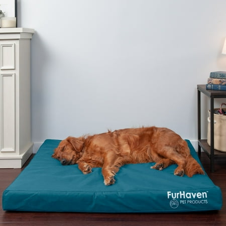 UPC: 0842229120776 | FurHaven Pet Products Oxford Indoor/Outdoor Deluxe Cooling Gel Top Pet Bed for Dogs & Cats – Deep Lagoon Jumbo