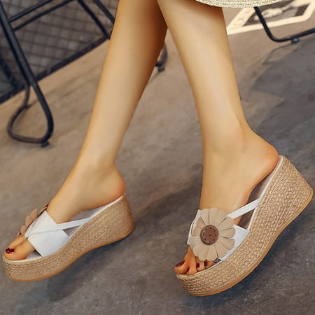 

Ladies Fashion Summer Flower Flock Thick Sole Flip Flops Casual Sandals