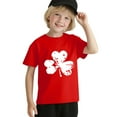 thumbnail image 4 of XIMIN Kids' St. Patrick's Day Soft Short-Sleeve Crew Neck T-Shirt - Distressed White Four-Leaf Clover Graphic, Lucky Charm Top for Boys & Girls, 4 of 8