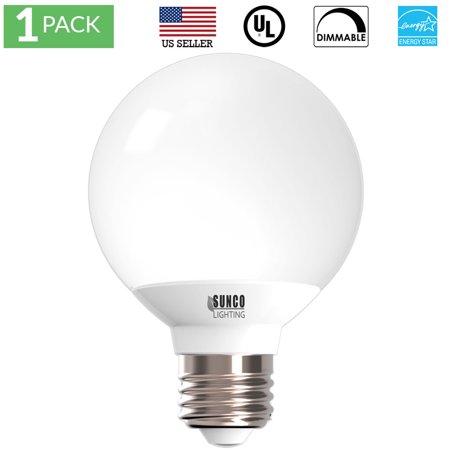 Sunco Lighting 1 Pack G25 Globe LED Light Bulb 6 Watt (40W Equivalent), 3000K Kelvin Warm White 450 Lumens, Dimmable, Omnidirectional Vanity Mirror Light, Energy Efficient - UL & ENERGY STAR