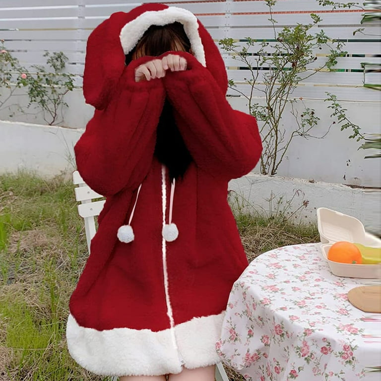 Red fluffy hoodie clearance