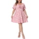 thumbnail image 1 of Vestido de Pascua de Talla Grande para Mujeres Agnes Orinda, Verano, Escote Corazón, Manga Corta Abullonada, Midi Floral, 3X Rosa Fucsia, 1 of 6