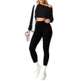 thumbnail image 2 of Xdegoge 3 Piece Sets for Women Long Sleeve Off Shoulder Top ,Sports Bra and High Waisted Tummy Control Leggings Outfits Athletic Yoga Gym Tracksuits, 2 of 7