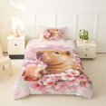 thumbnail image 2 of Erosebridal Milk Tea Capybara Twin Bedding for Kid, Flower Duvet Cover Set, Pink Reversible, 2 Pieces, No Comforter, 2 of 5