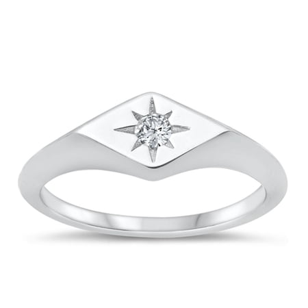 White Cubic Zirconia Twinkle Star Ring .925 Sterling Silver Band Jewelry Female Male Unisex Size 10