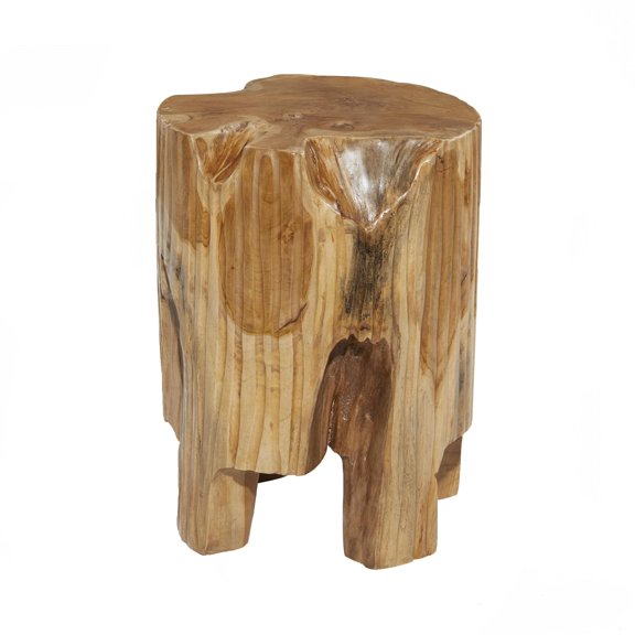 DecMode Brown Contemporary Tree Trunk Inspired Wood Contemporary Stool, 12"W x 16"H
