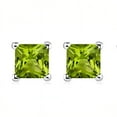 thumbnail image 3 of Bonjour Jewelers 18k White Gold 2 Pair Created Peridot 6mm Round & Princess Cut Stud Earrings Plated, 3 of 3