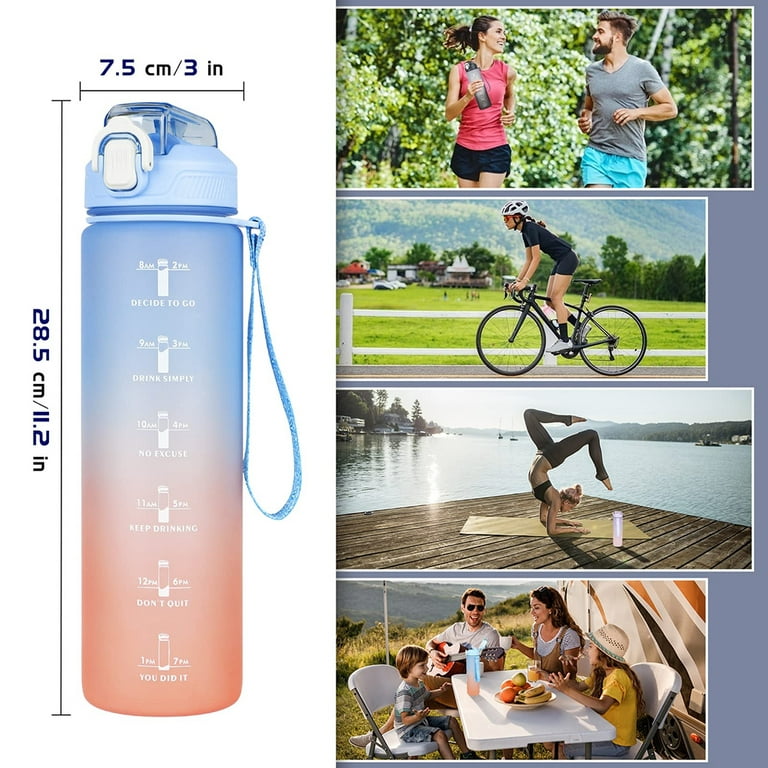 1 Litre Motivational Fitness Sport Water Bottle with Straw & Time Maker, Leak-Proof, BPA-Free, Tritan, Toxin Free Plastic Drink Bottle Design for