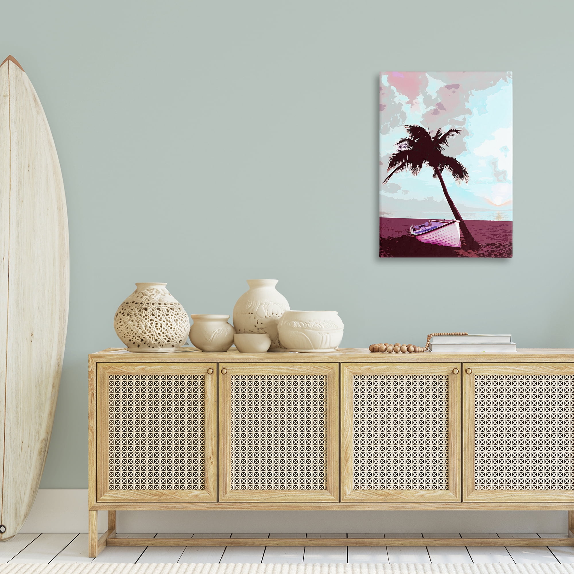 Stupell Industries Boat & Palm Tree Landscape Painting Gallery Wrapped Canvas Art Print Wall Art, 24 x 36