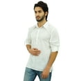 thumbnail image 2 of Atasi Men's White Short Kurta Roll-Over Shirt Collar Ethnic Indian Clothing-Large, 2 of 7