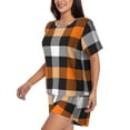 thumbnail image 2 of Naloa Orange Plaid Women's Short-Sleeved Pajama Set, Loungewear, Summer pajamas, Breathable Cozy - X-Large, 2 of 9