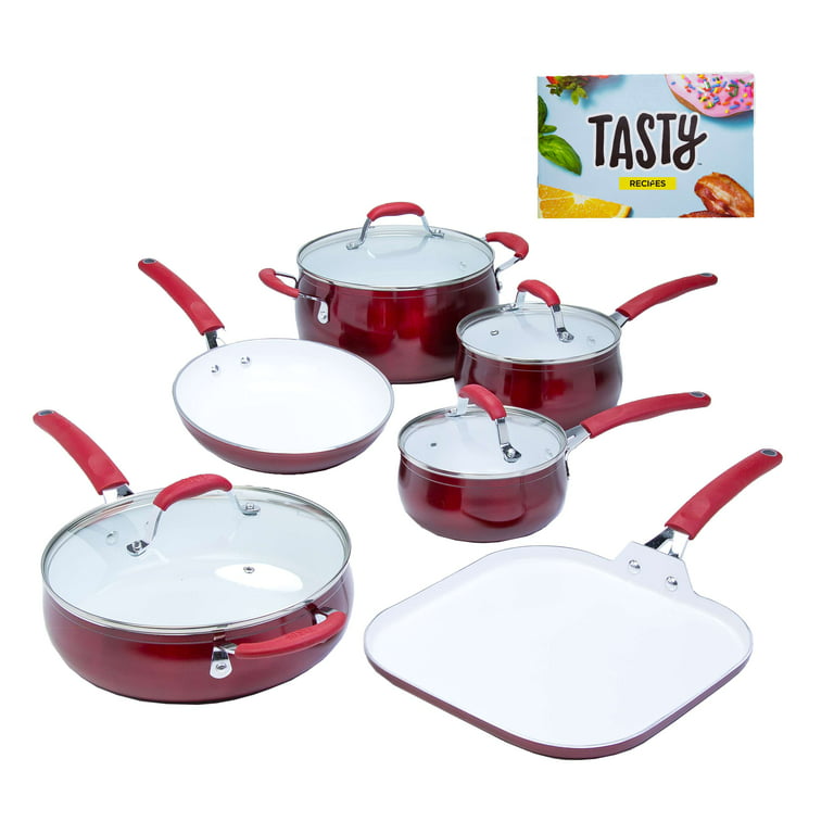 Tasty 11Pc Cookware Set Non-stick - Titanium Reinforced Ceramic - Red 