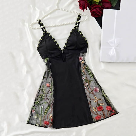 uublik Womens Comfy Lingerie Sets Valentine s Day Lace Chemise Nightgowns Mesh Dress Sleepwear Black M