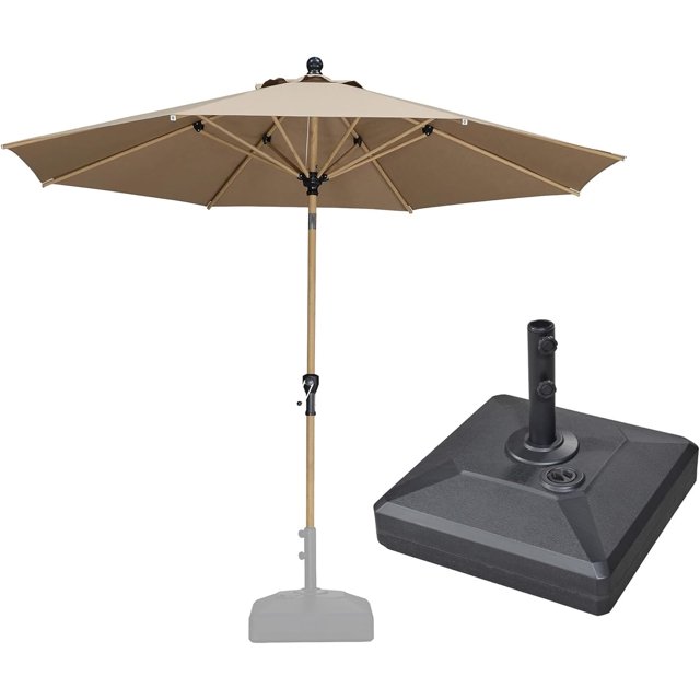 PURPLE LEAF 6' x 9' Patio Umbrella with Base Market Umbrella Rectangular Outdoor Umbrella with Push Button Tilt & Crank and 8 Ribs Aluminum Table Umbrella for Pool Backyard Beach, Taupe